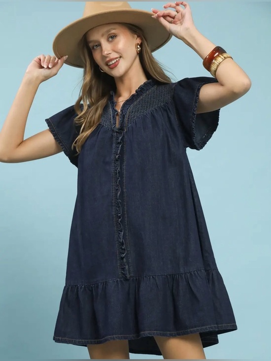 Umgee Dresses & Skirts - Umgee Ruffled Washed Denim Dress